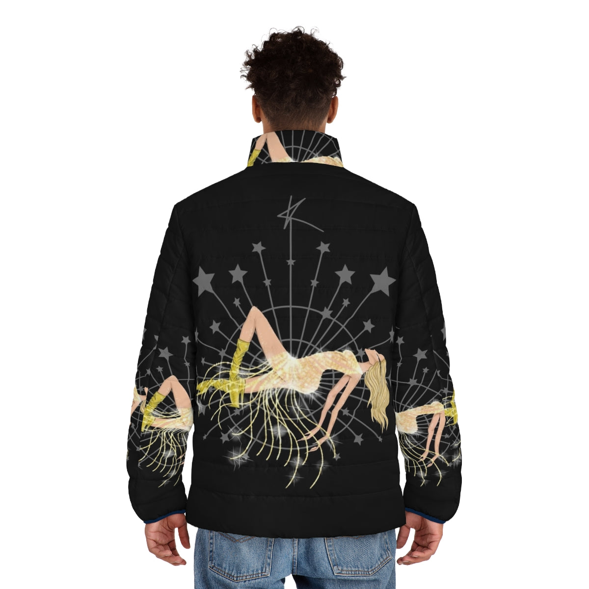 Shimmering Vegas High Puffer Jacket in a pop art style, featuring stars and Kylie Minogue inspiration - men back