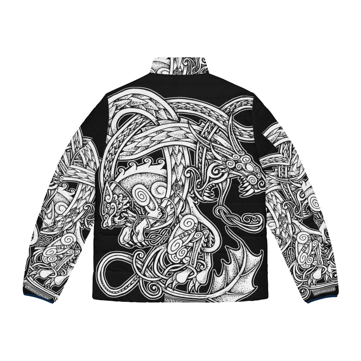 Fenrir and Jormungandr inspired puffer jacket with Norse and Viking design elements - Back