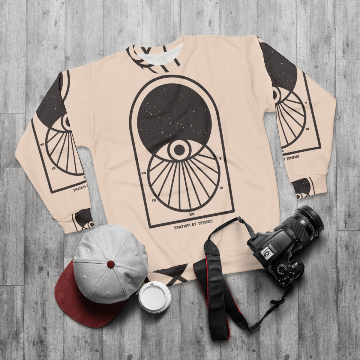 Space and Time Minimalist Sweatshirt - Sci-Fi Inspired Design - flat lay