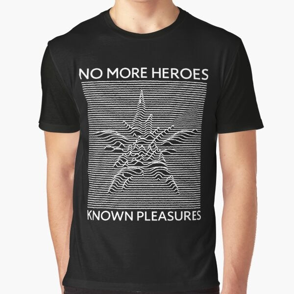 No More Heroes graphic t-shirt featuring the "Known Pleasures" design in black and white