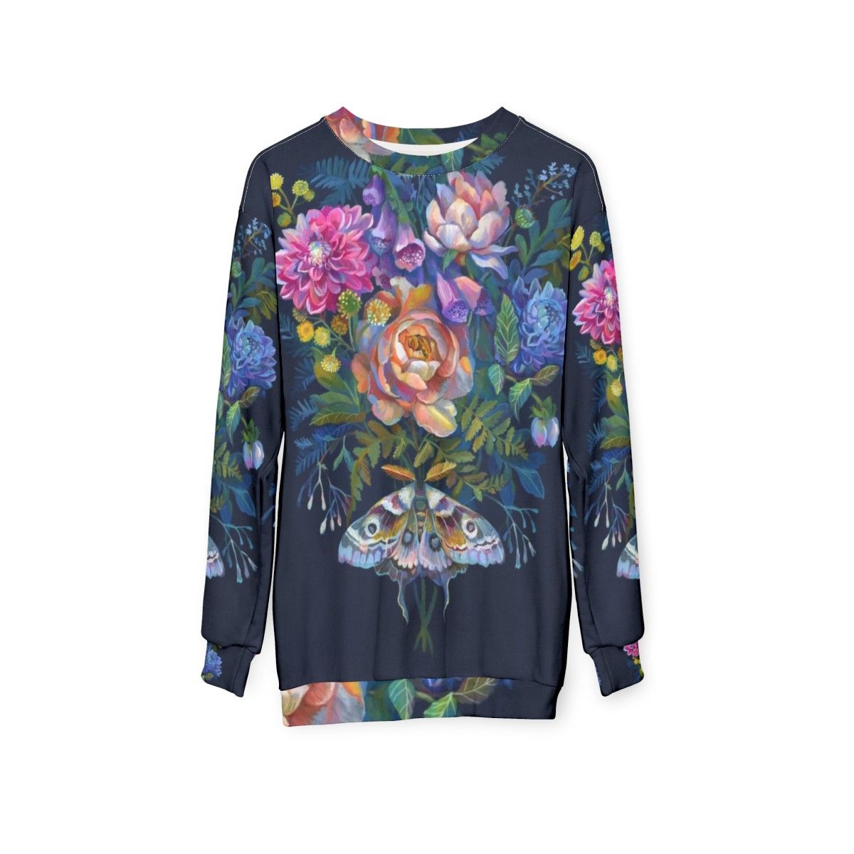 Delicate moth flowers bouquet sweatshirt - hanging