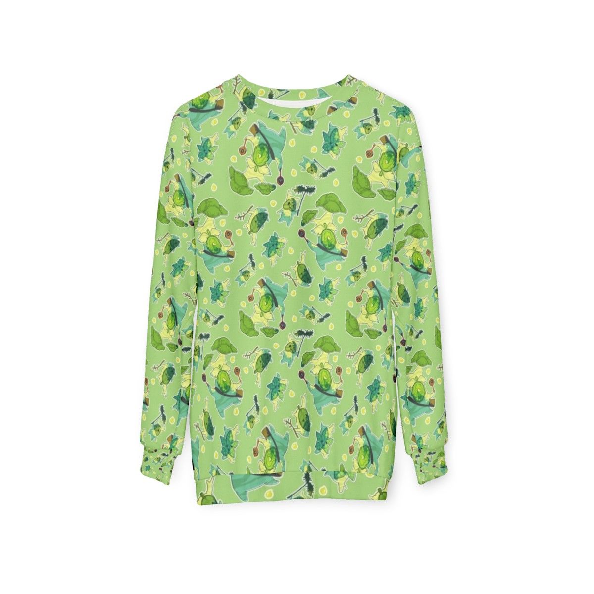 Korok Pattern Sweatshirt featuring a nature-inspired design from The Legend of Zelda - hanging