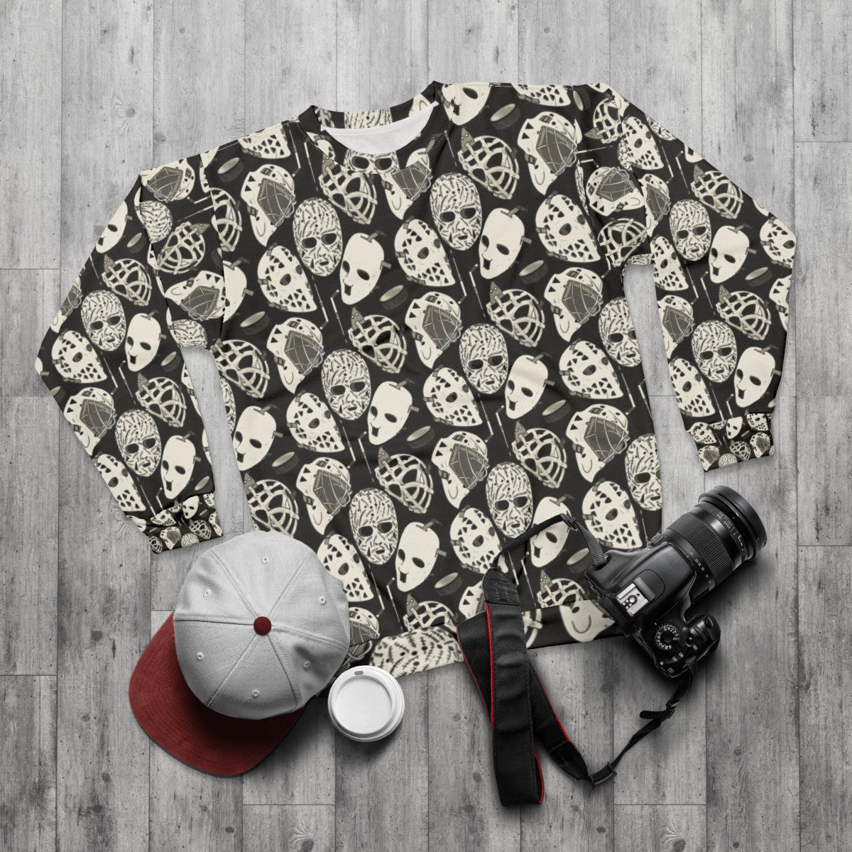 Vintage Goalie Bones Hockey Sweatshirt - flat lay