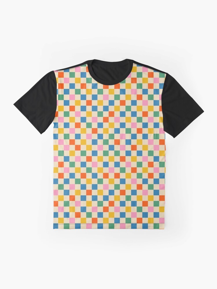 Colorful checkered pattern graphic t-shirt - Flat lay