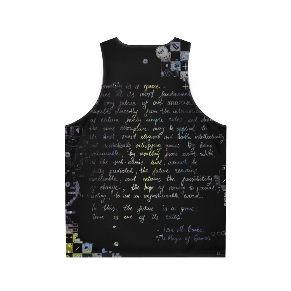 Unisex science fiction tank top featuring "The Player of Games" design - Back