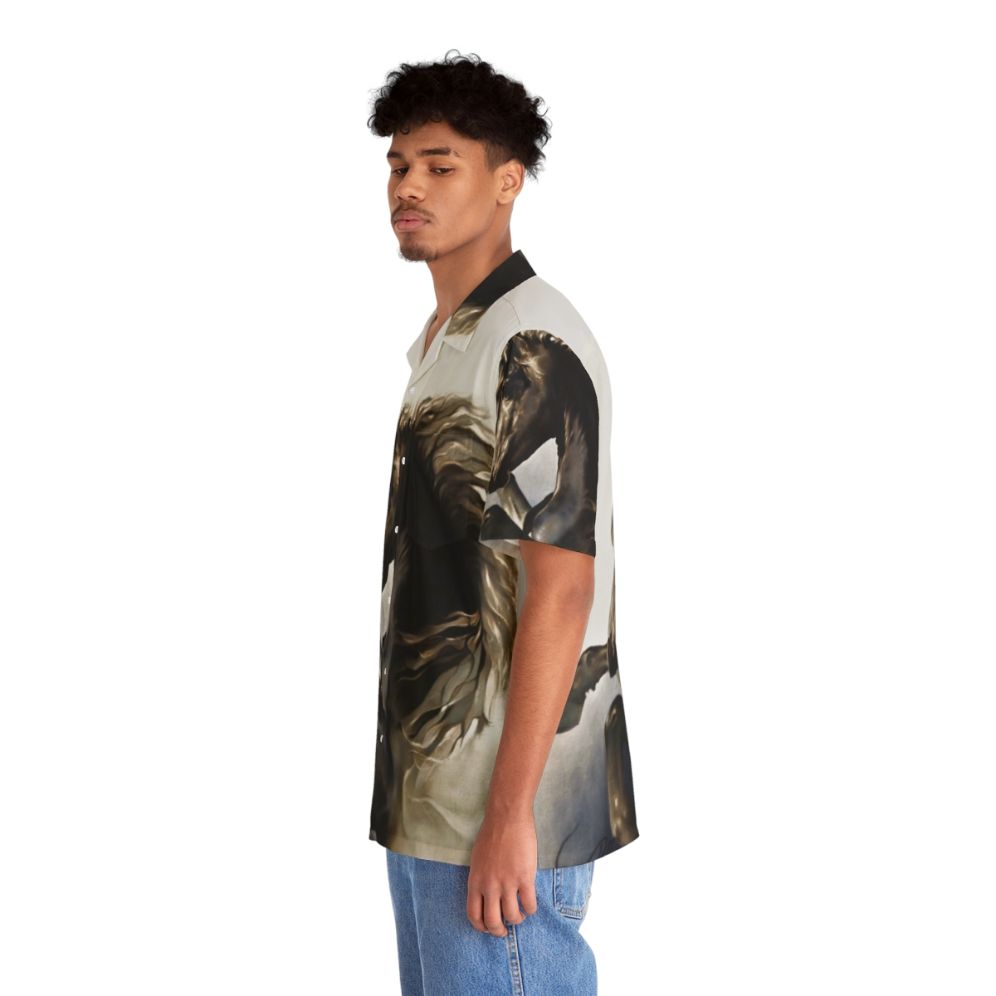 Black Fury Hawaiian Shirt with Majestic Black Stallion Print - People Left