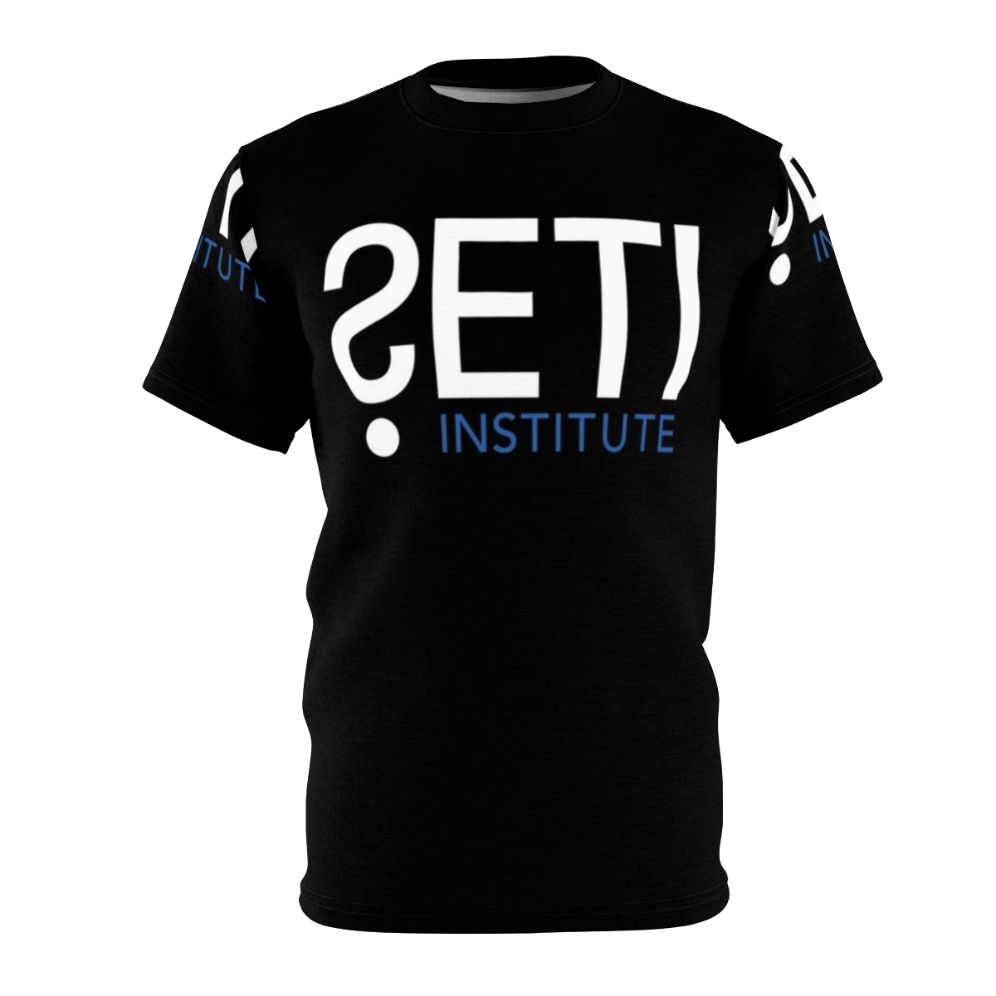 SETI Institute-inspired t-shirt featuring cosmic elements and space exploration