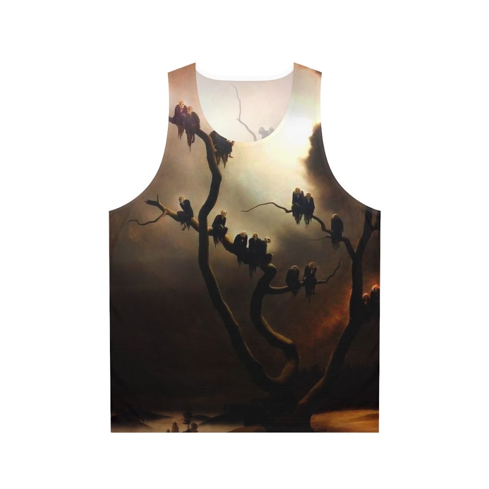 Retro surreal ghost tree unisex tank top