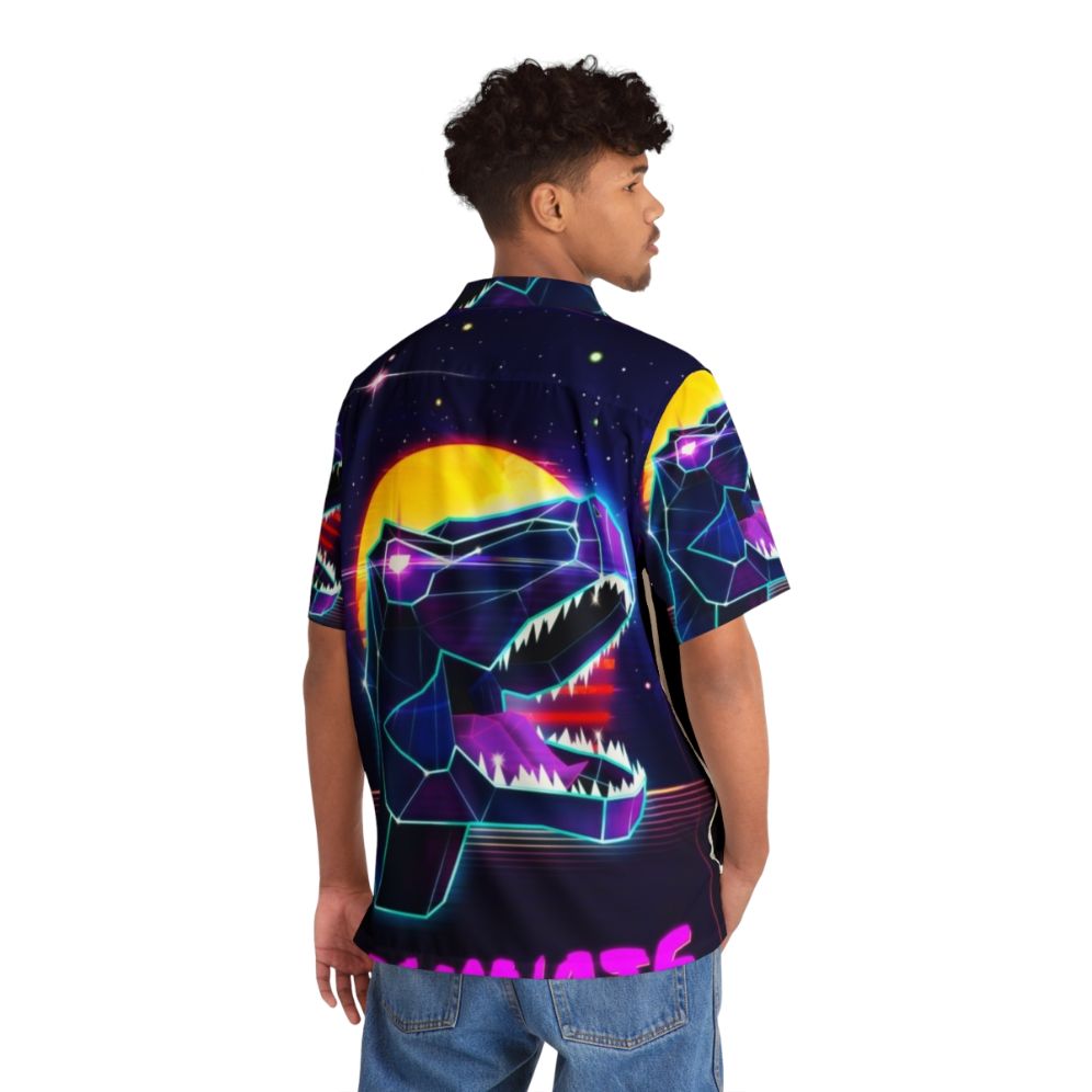 Electric Jurassic Rex Dominate The Planet Hawaiian Shirt - Retro Synthwave Cyberpunk Fashion - People Back