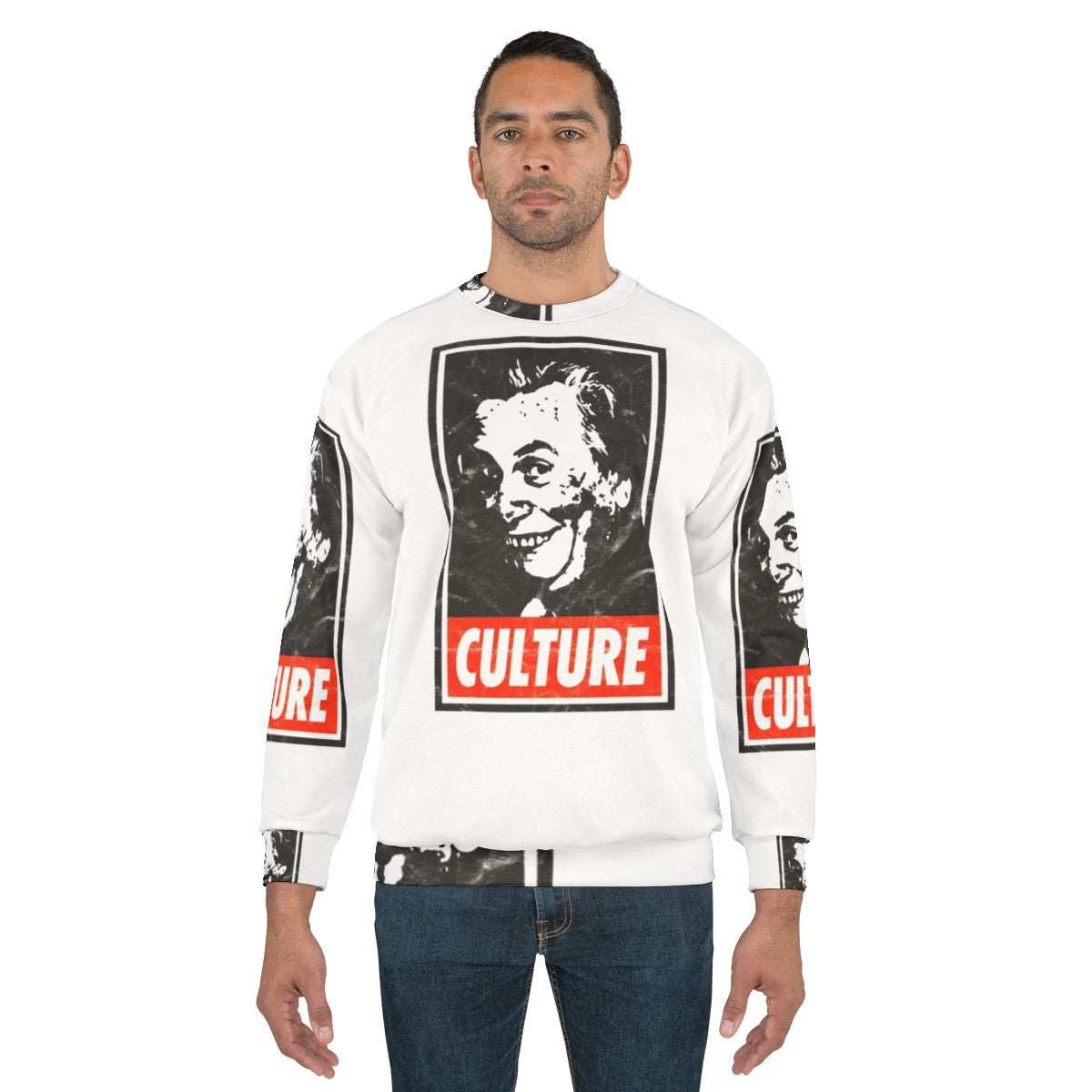 Sir Les Culture White Distressed Look Sweatshirt - Comedy, Vintage, Iconic - men