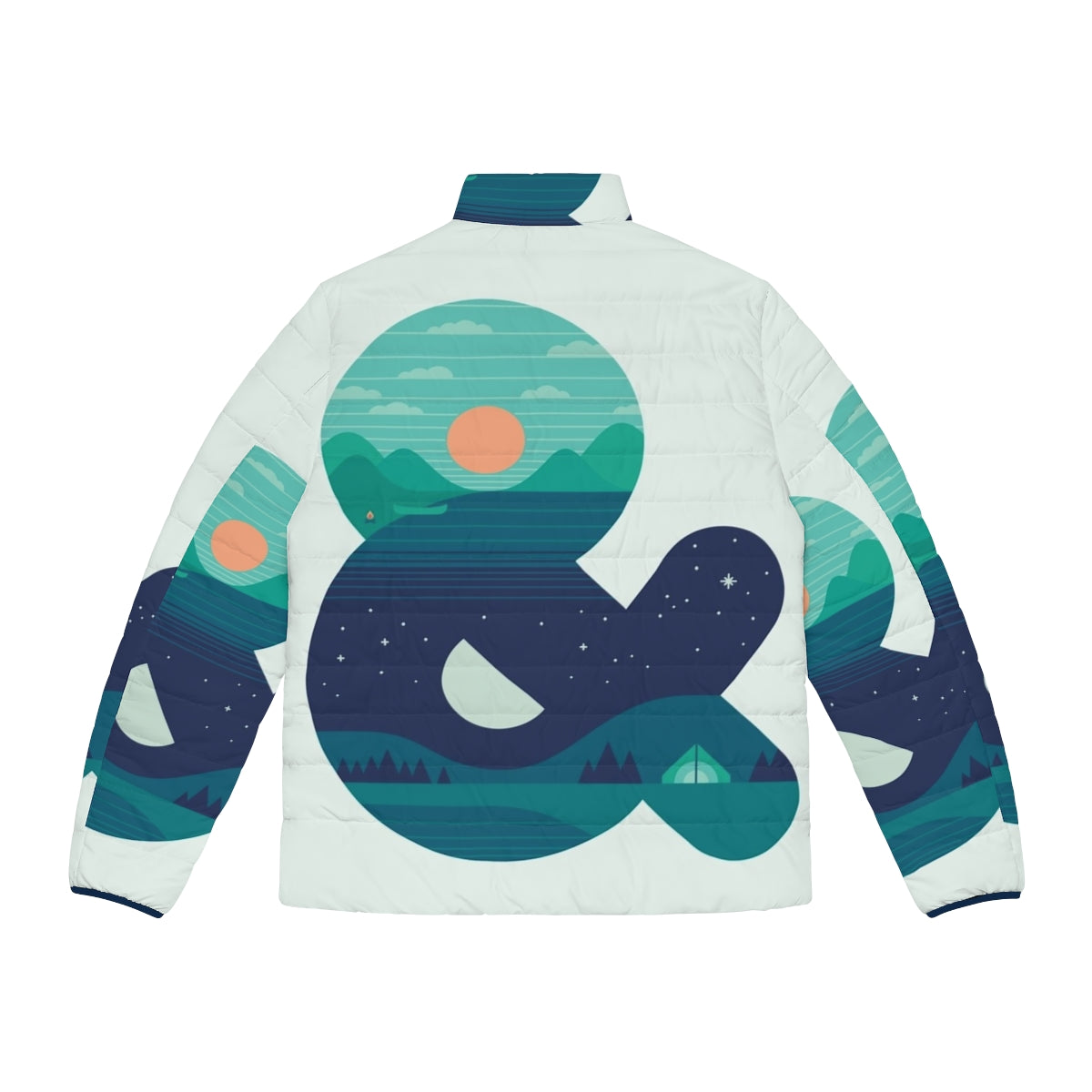 Day Night Puffer Jacket featuring minimalist graphic design by The Paper Crane - Back