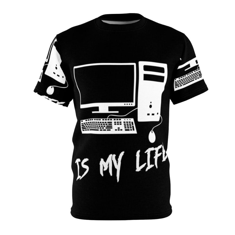 Model wearing a high-quality computer technology t-shirt