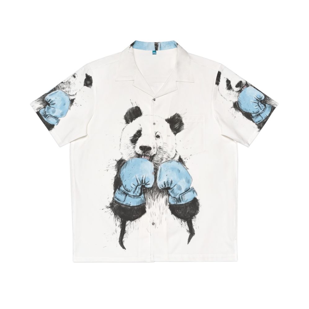 Panda boxer wearing a Hawaiian shirt