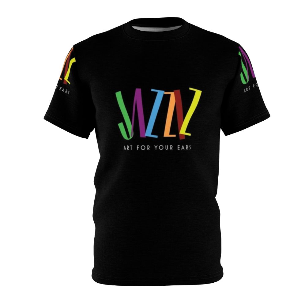 Jazziz-inspired all-over-print t-shirt featuring a jazz-themed graphic design