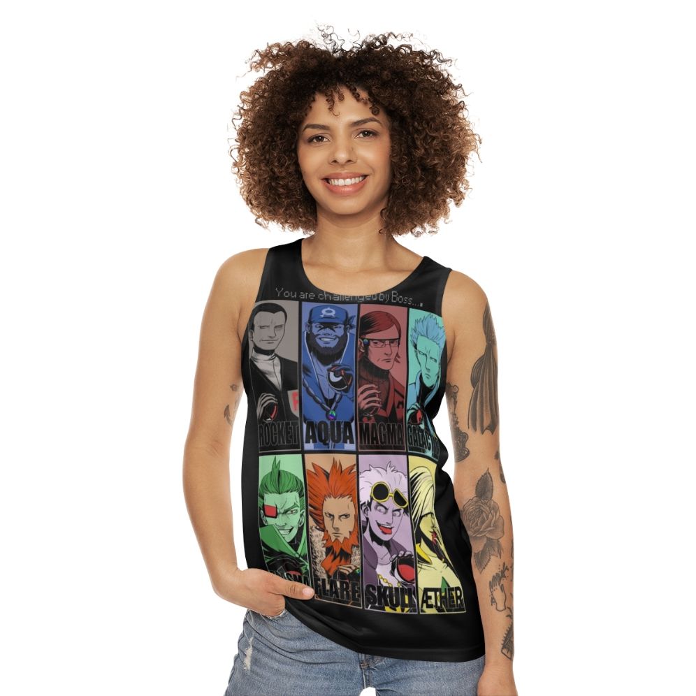 Unisex tank top with Pokemon-inspired team designs - women