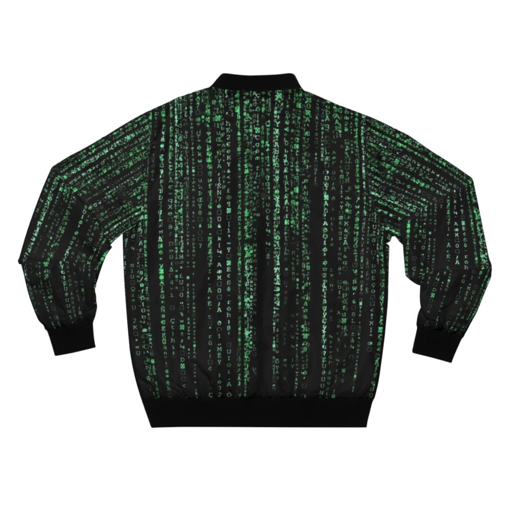 The Matrix Code Cyberpunk Bomber Jacket with Neo, Morpheus, and Trinity graphics - Back