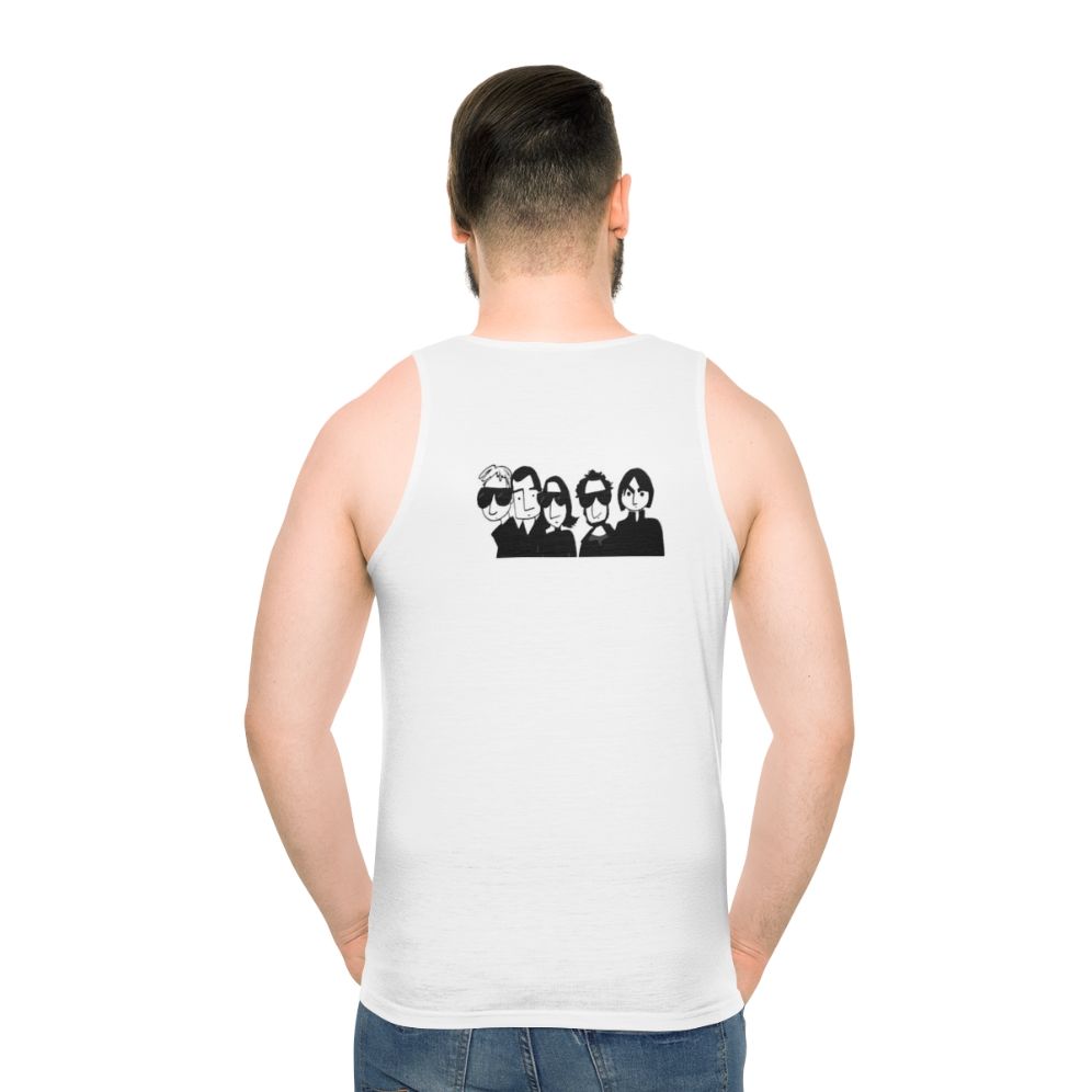 Unisex tank top featuring the band Los Planetas - men back