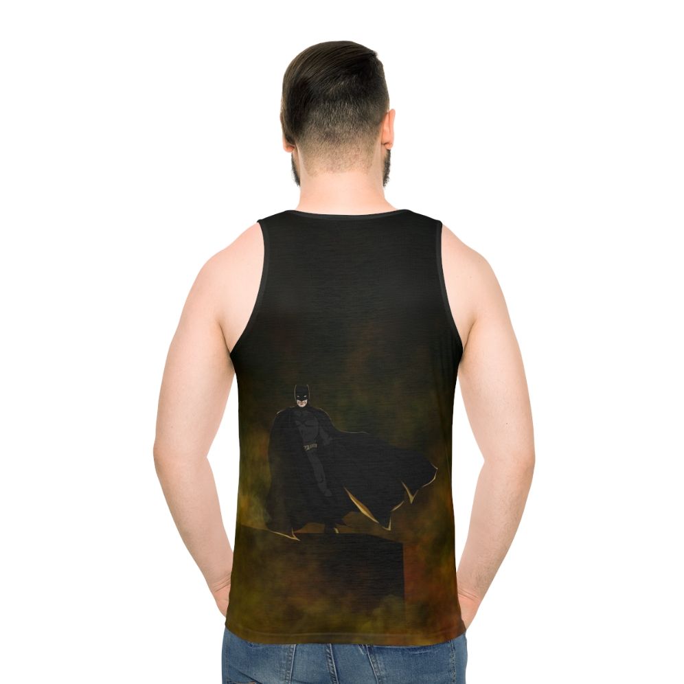 Superhero unisex tank top with NYC and animal design - men back