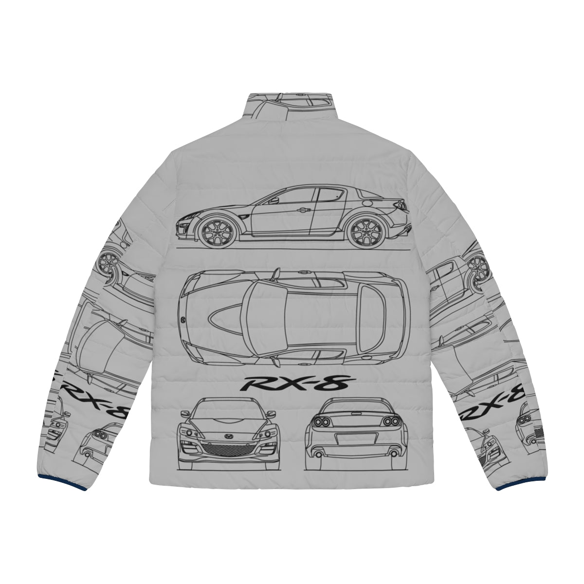 Mazda RX8 blueprint-inspired black puffer jacket - Back