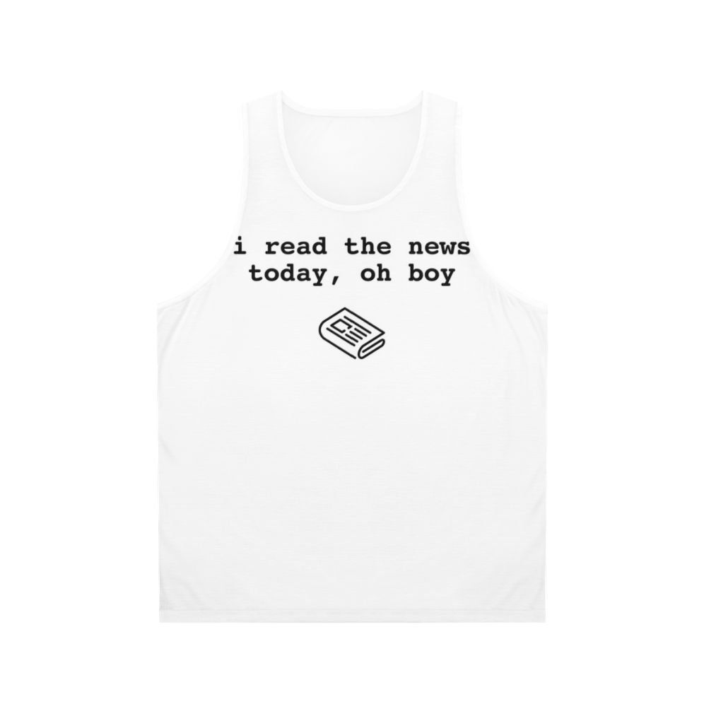 Unisex Beatles-inspired tank top with "I Read The News" design