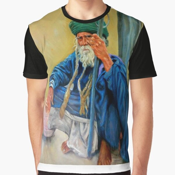 Graphic t-shirt featuring a captivating portrait of an Indian man