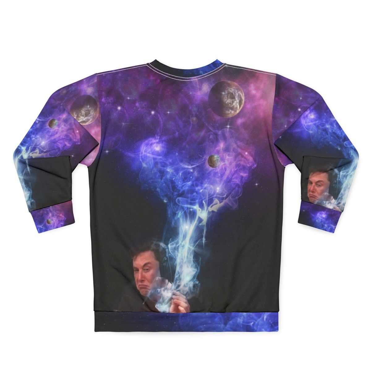 Elon Musk smoking the universe in a cozy sweatshirt - Back