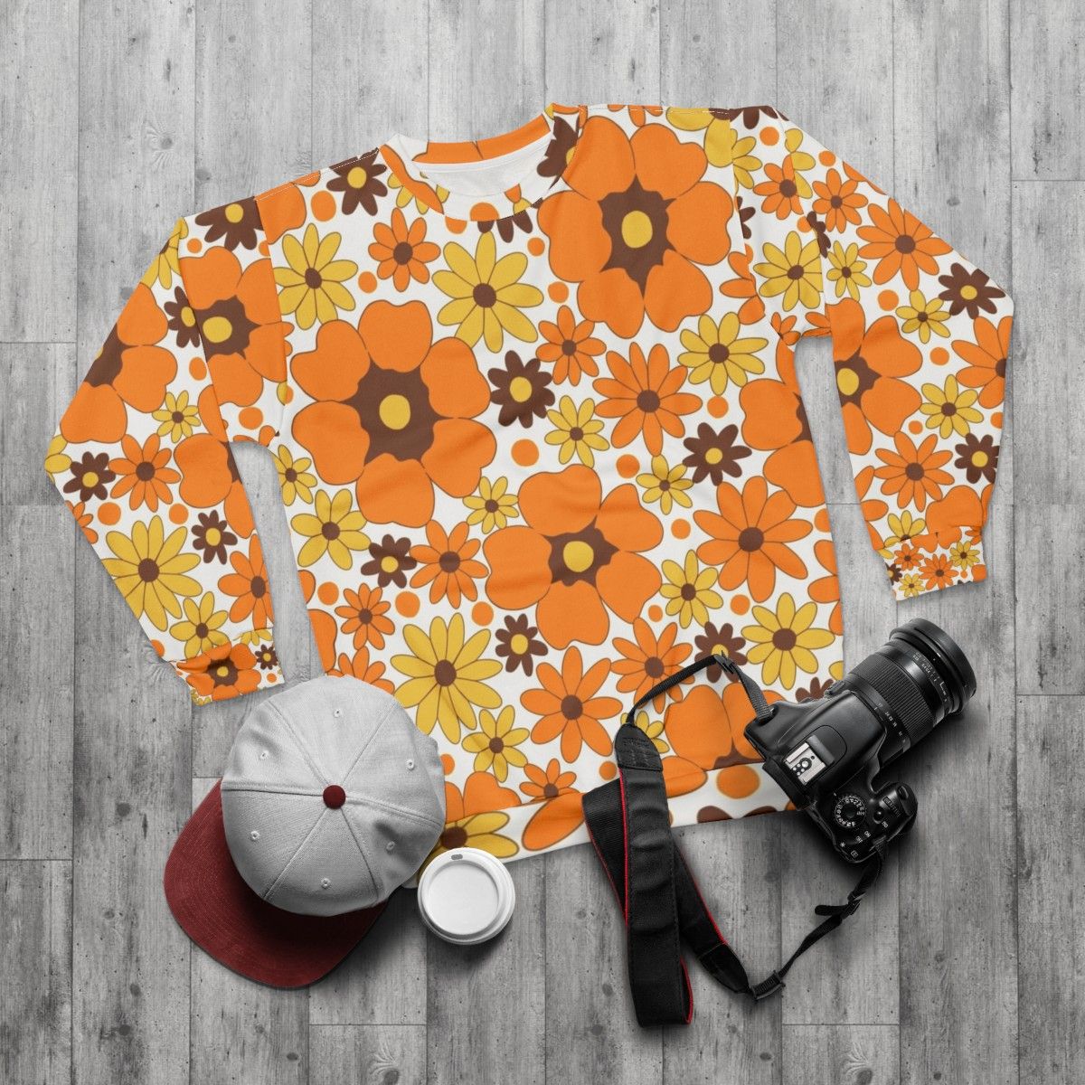 Retro 70s floral pattern sweatshirt - flat lay