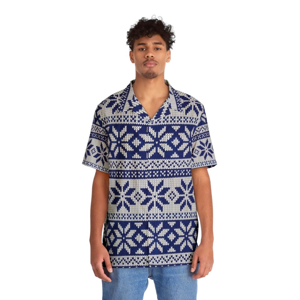 Festive Hawaiian Knit Pattern Christmas Shirt - People Front