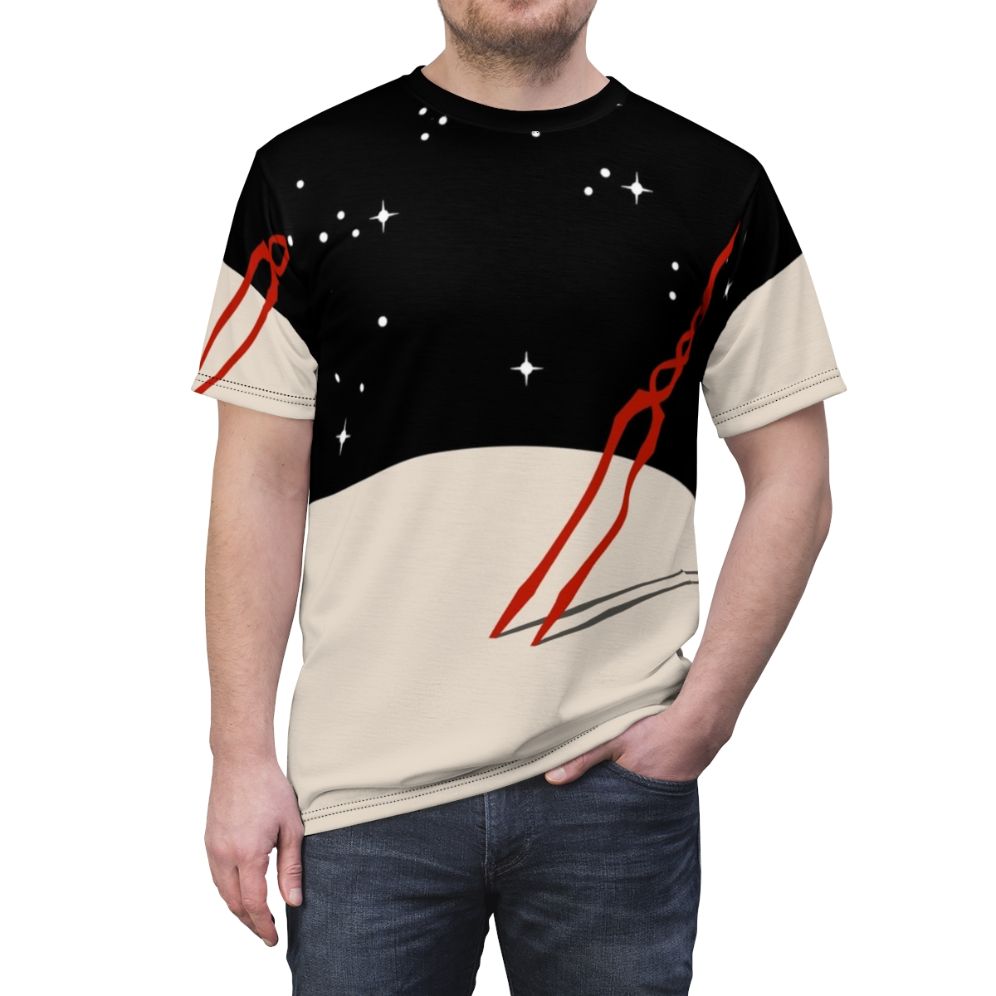 Anime inspired t-shirt design featuring the iconic Lance of Longinus from Neon Genesis Evangelion - men front