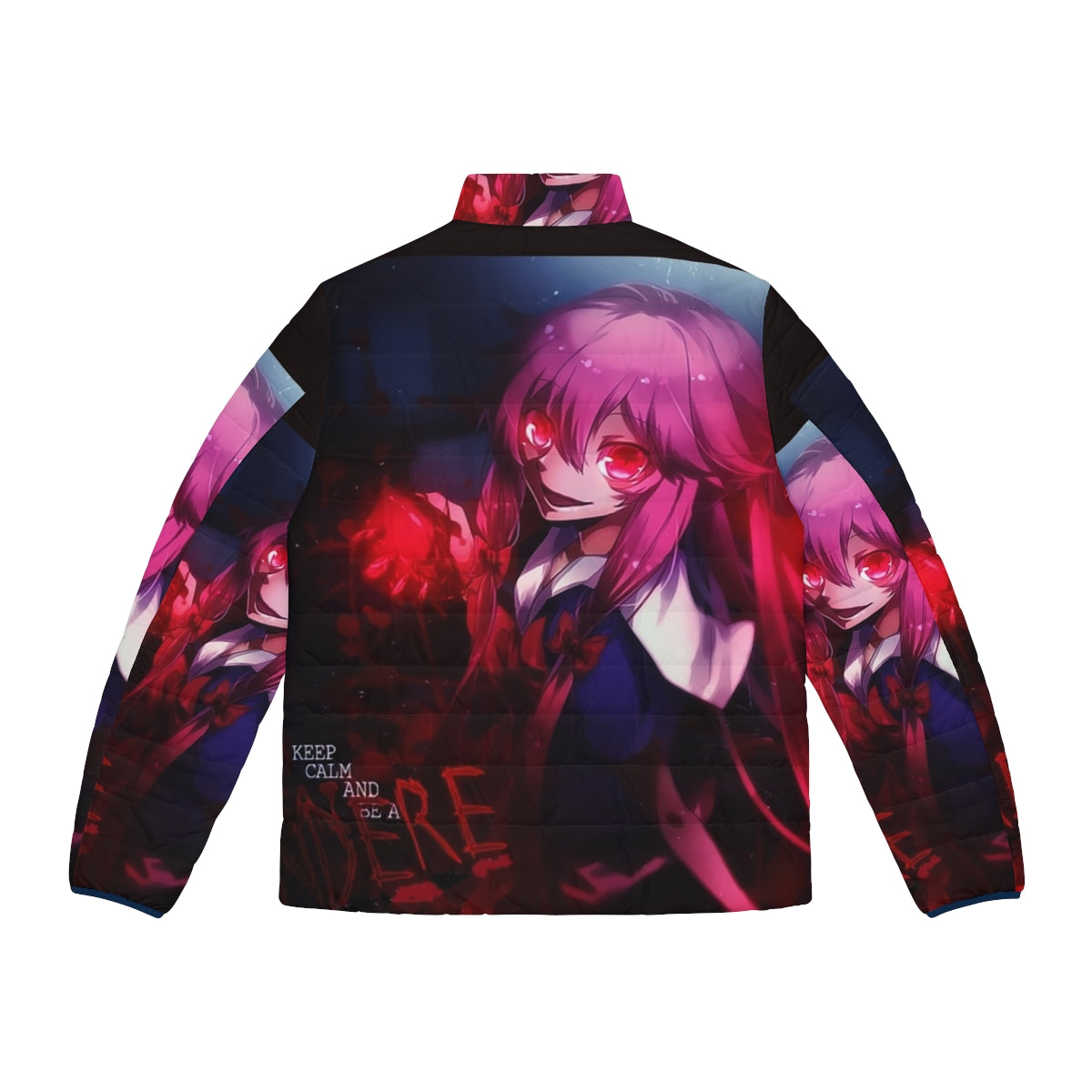 Mirai Nikki anime-inspired puffer jacket featuring Yuno Gasai design - Back