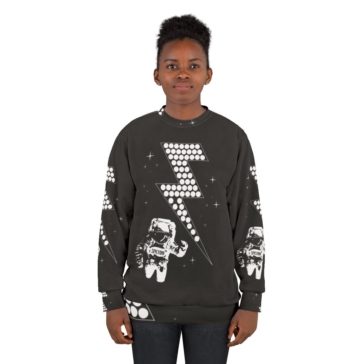 Spaceman Sweatshirt with Lightning Bolt and Star Design - women