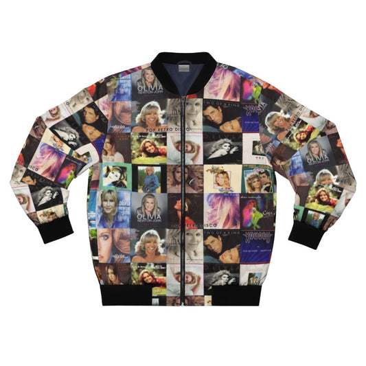 Retro Olivia Newton-John bomber jacket with collage design