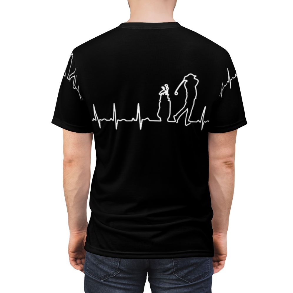 A high-quality t-shirt featuring a golfing heartbeat design, perfect for golf enthusiasts. - men back