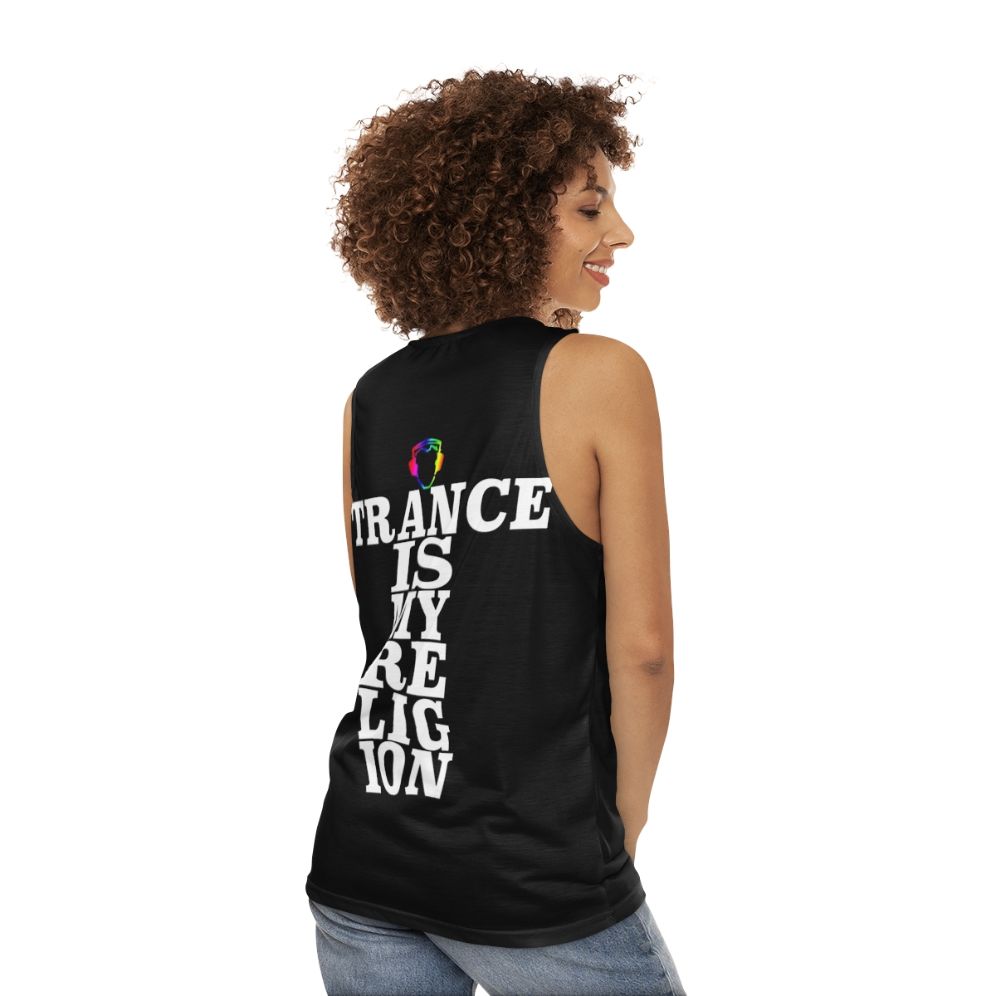 Trance music lover wearing a unisex tank top - women back