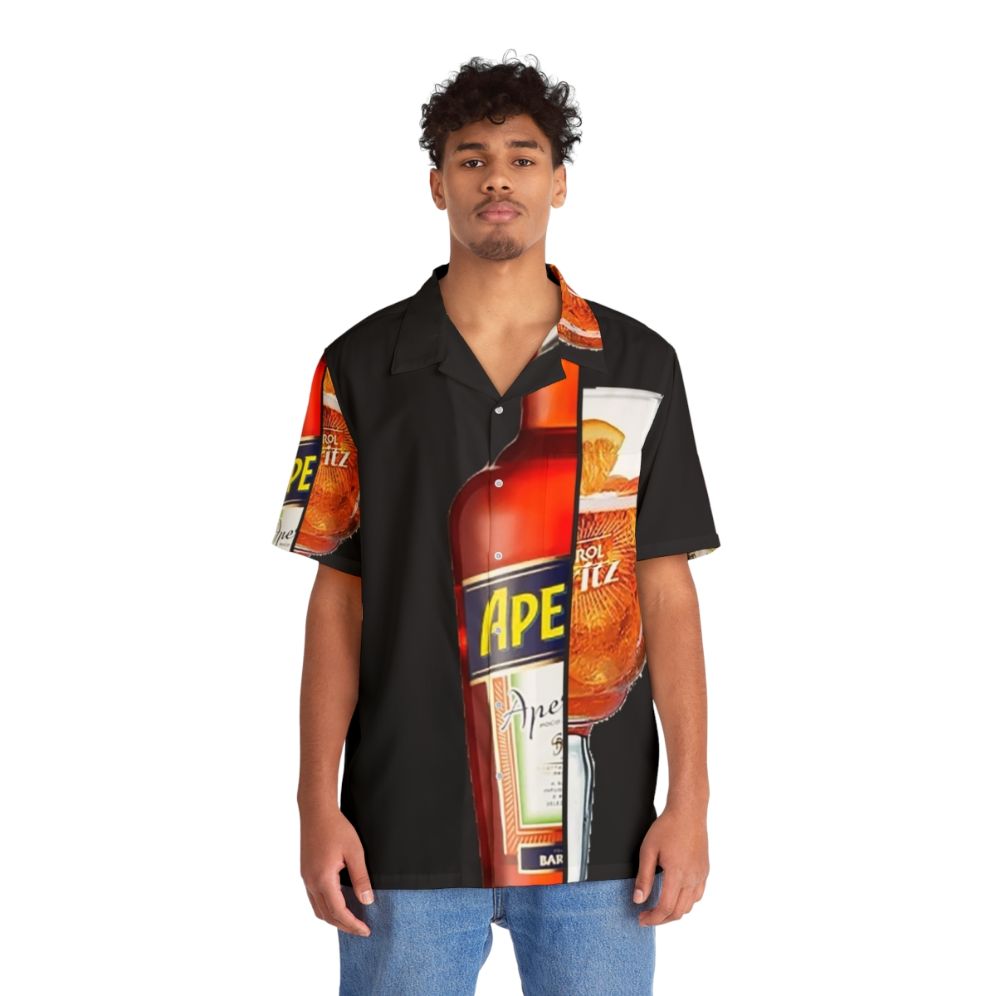 Model wearing Aperol Spritz Hawaiian Shirt - Lifestyle