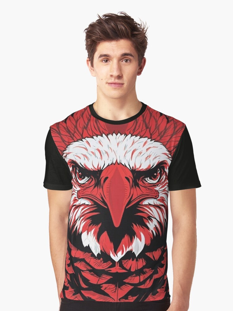 A vibrant graphic design featuring a majestic red eagle, a symbol of American patriotism and freedom. - Men