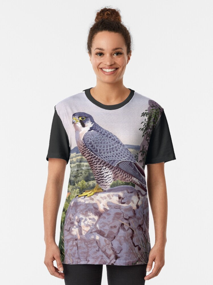 Peregrine falcon watercolor painting on a t-shirt - Women