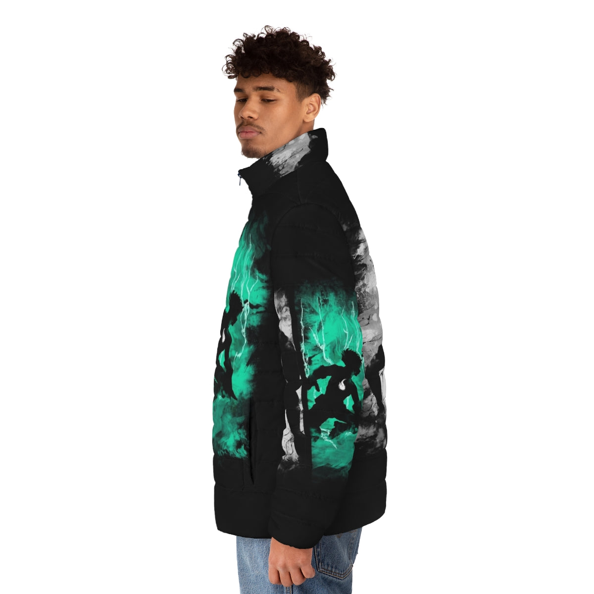 "One For All Puffer Jacket - Anime-inspired outerwear with Boku No Hero graphics" - men side left