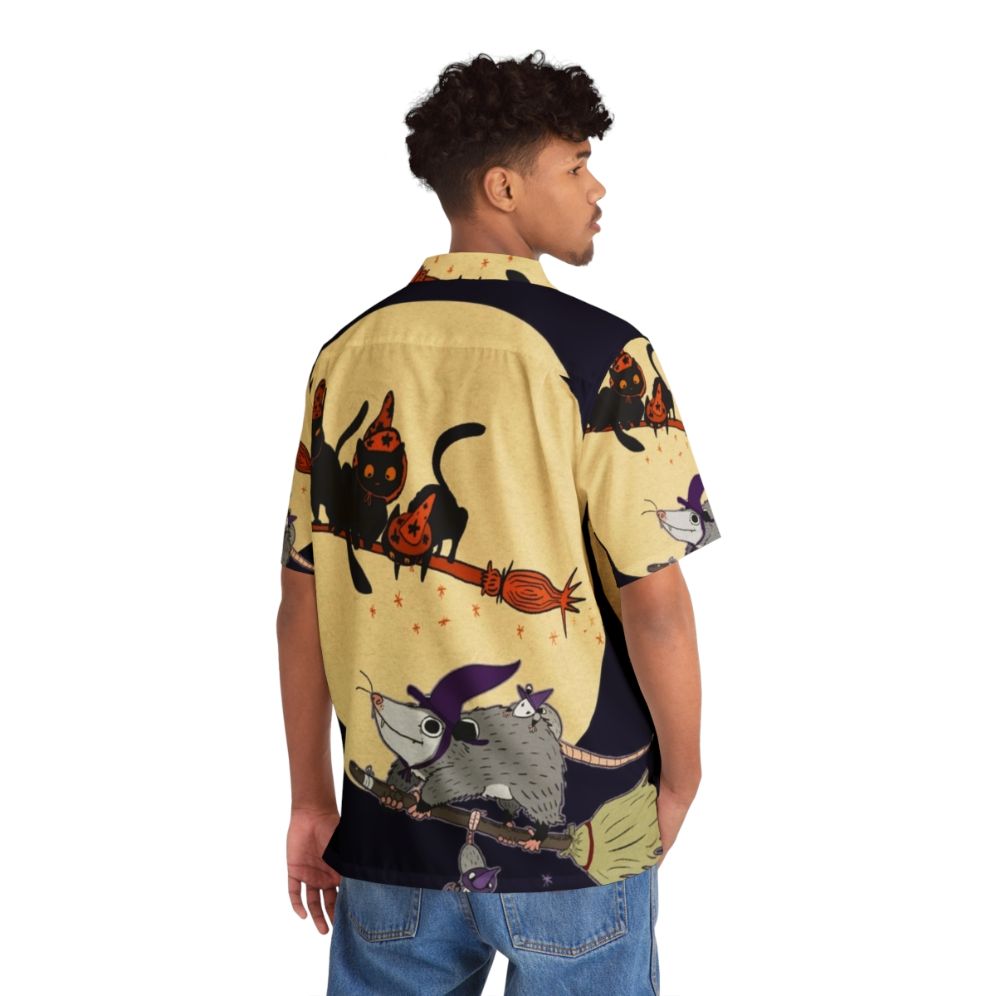 Vintage Hawaiian shirt featuring a cartoon witch and black cat - People Back