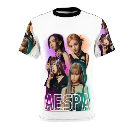 Artistic collage design featuring the members of the K-pop group Aespa on a high-quality t-shirt.