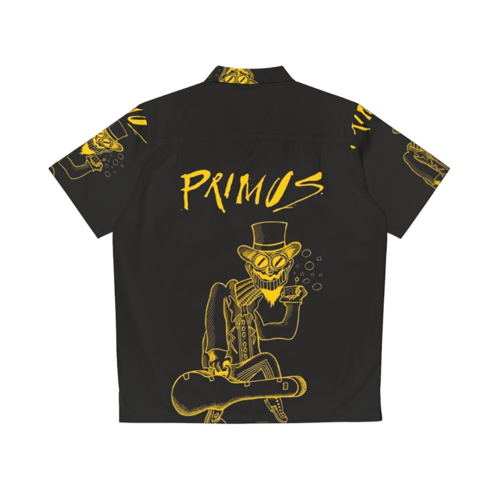 Frizzle Fried Cheese Ink Hawaiian Shirt with Primus, Les Claypool, and Tommy the Cat graphic - Back