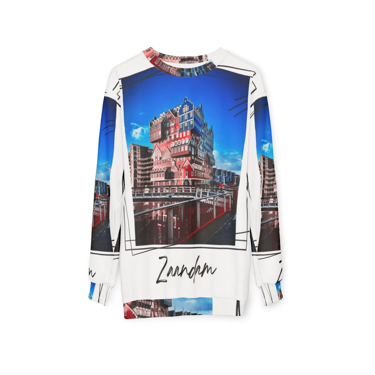 Zaandam city sweatshirt featuring traditional Dutch architecture - hanging