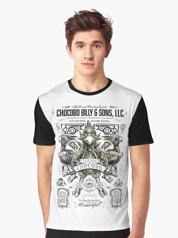 Vintage-style graphic t-shirt featuring Chocobos, a beloved creature from the Final Fantasy video game series. - Men