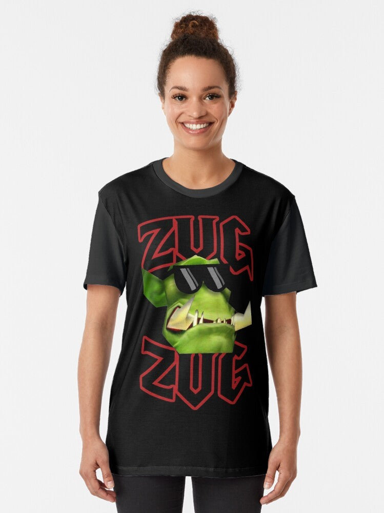 "Zug Zug" Warcraft themed graphic t-shirt with orc and video game references - Women