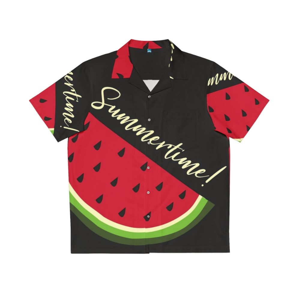 Watermelon print black Hawaiian shirt