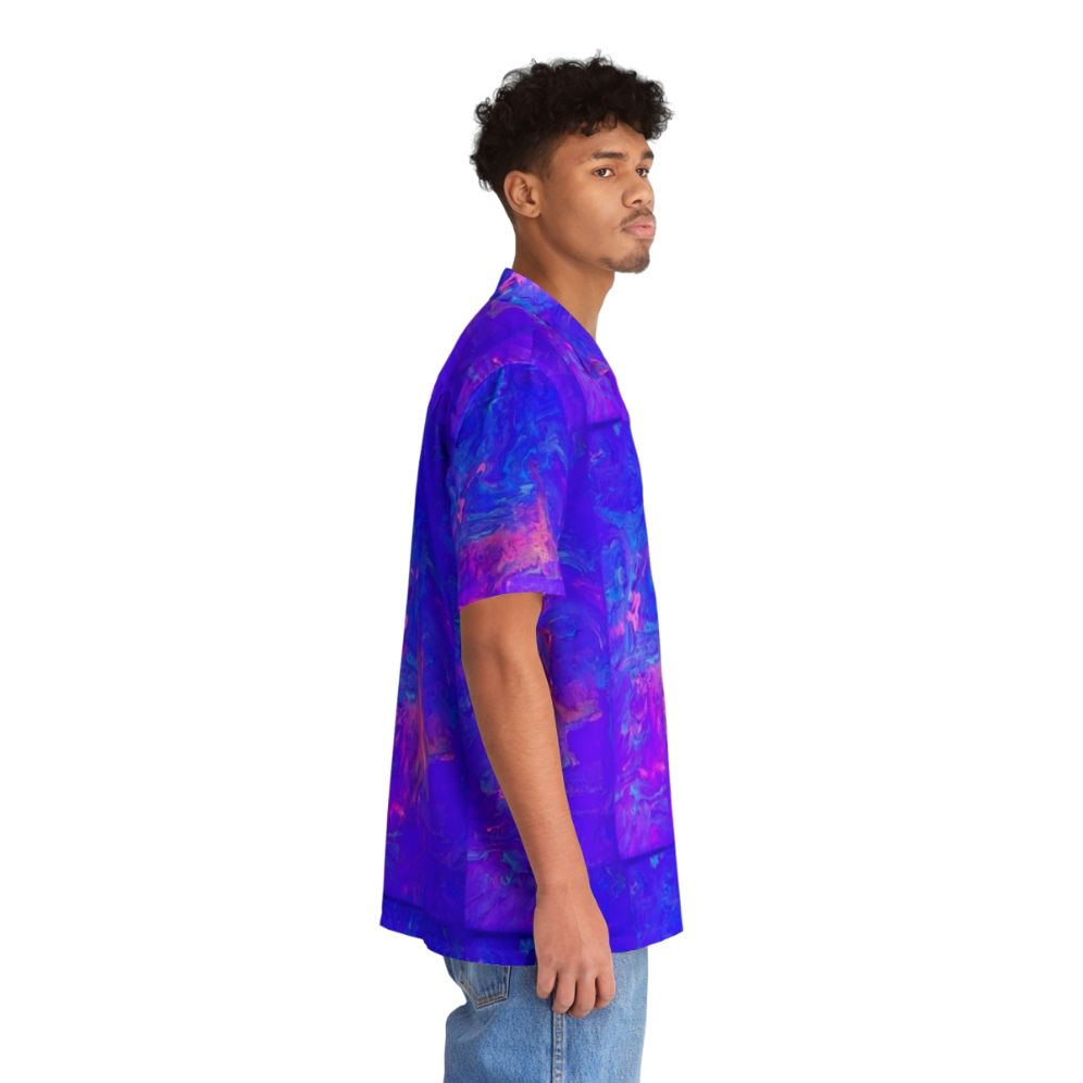 Psychedelic blacklight reactive Hawaiian shirt with fluid art design - People Pight