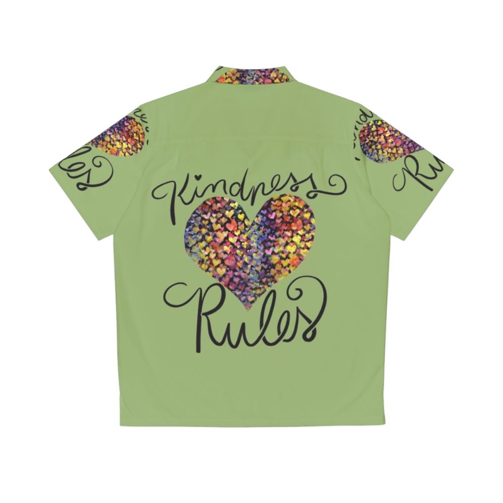 Colorful Hawaiian shirt with "Kindness Rules" text and heart design - Back