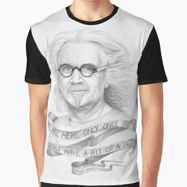 A graphic t-shirt featuring an illustration of the iconic Scottish comedian, Billy Connolly, also known as "The Big Yin".