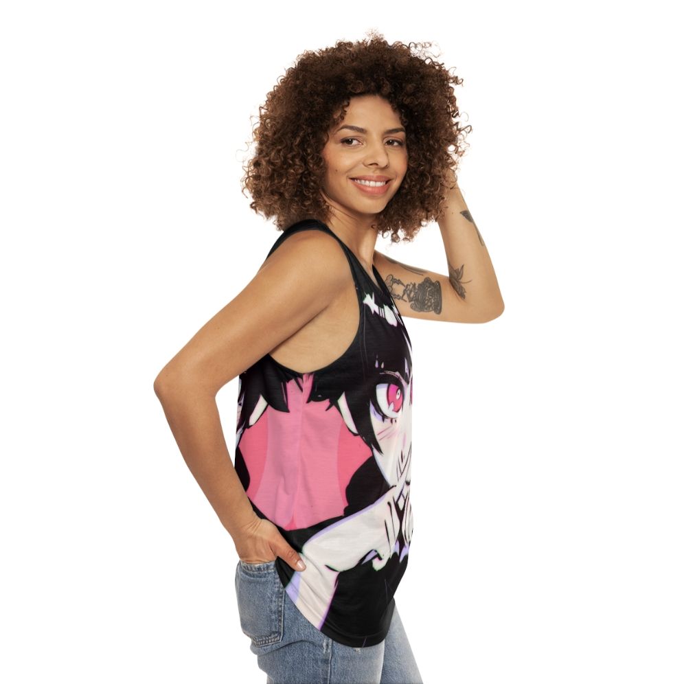 Anime-inspired Batsu unisex pink tank top - women side