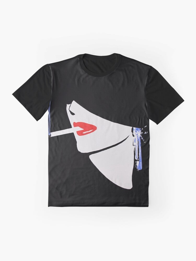 Vintage fashion illustration graphic t-shirt featuring a woman in an 80s retro style - Flat lay